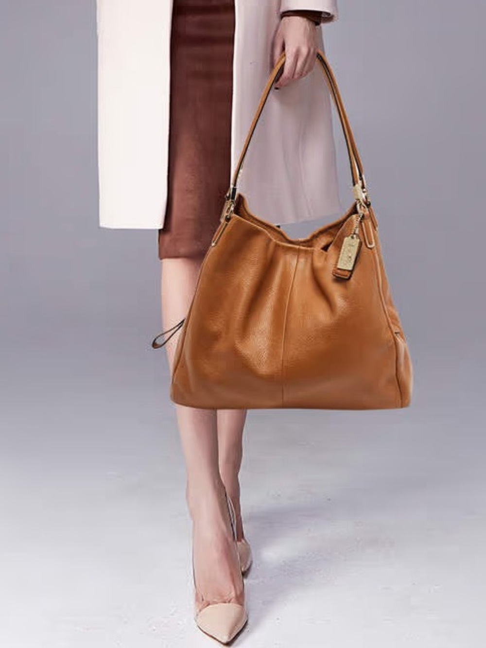 Coach Madison Phoebe Shoulder Bag Brown Leather Hobo Saddle Medium Size
